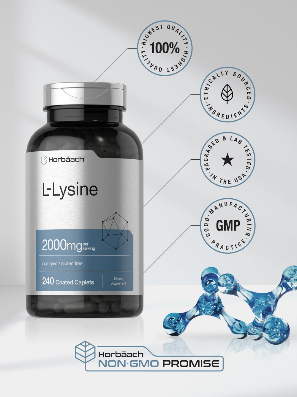 Top view of Horbäach L-Lysine bottle