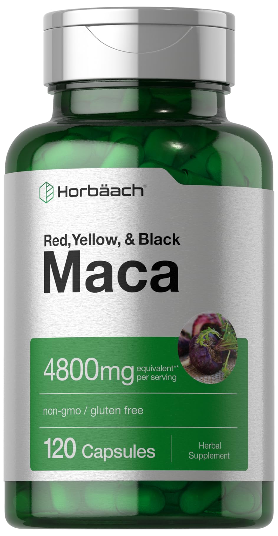 Front hero image of Horbaach Maca Root Capsules bottle