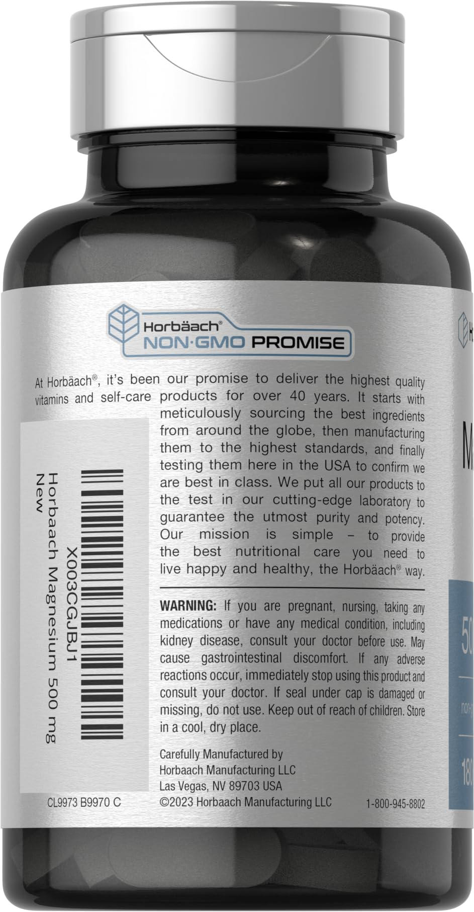 Horbäach Magnesium 500mg bottle label