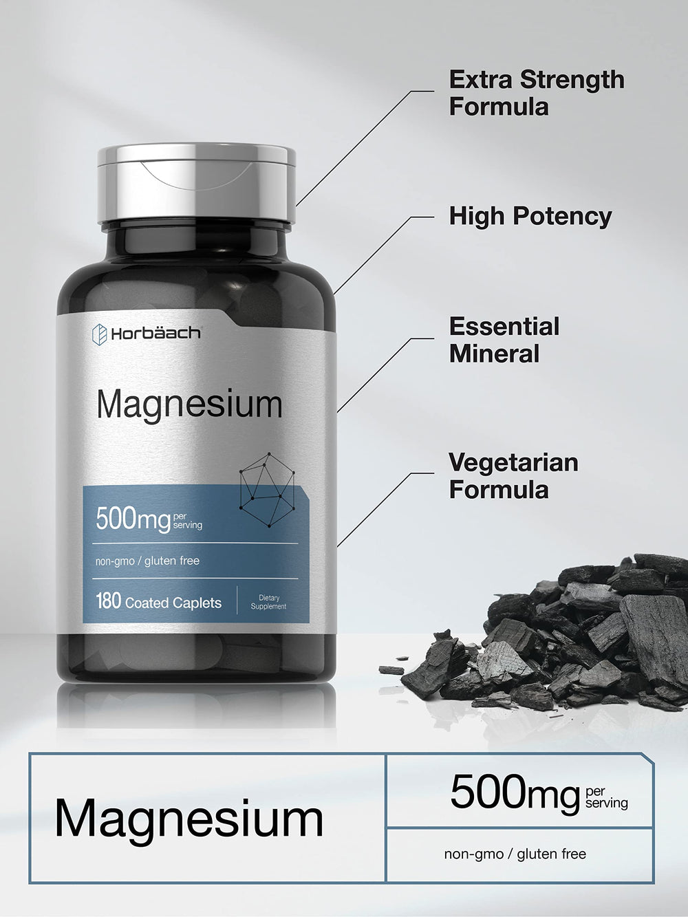 Nutrition Facts panel for Horbaach Magnesium 500mg