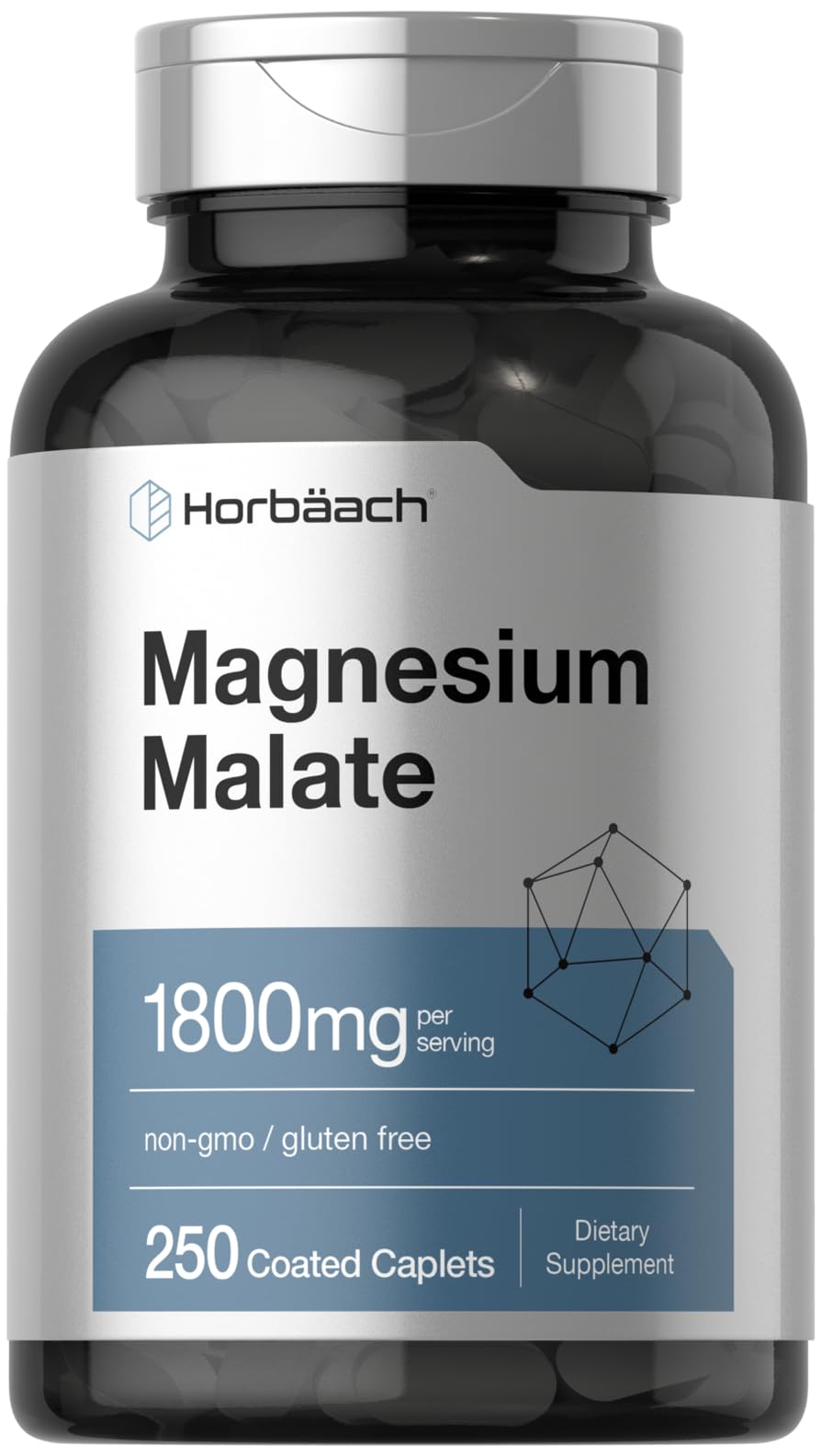 Front label of Horbäach Magnesium Malate 1800mg 250 coated caplets