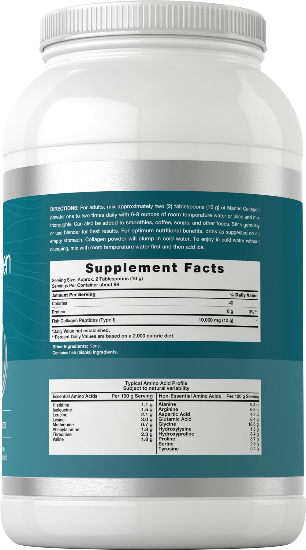 Back nutrition information for Horbaach Marine Collagen Powder