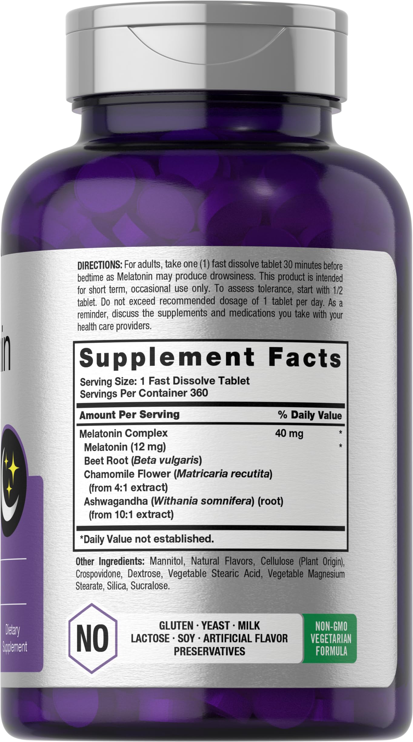 Side view of Horbaach Melatonin 40mg Complex bottle