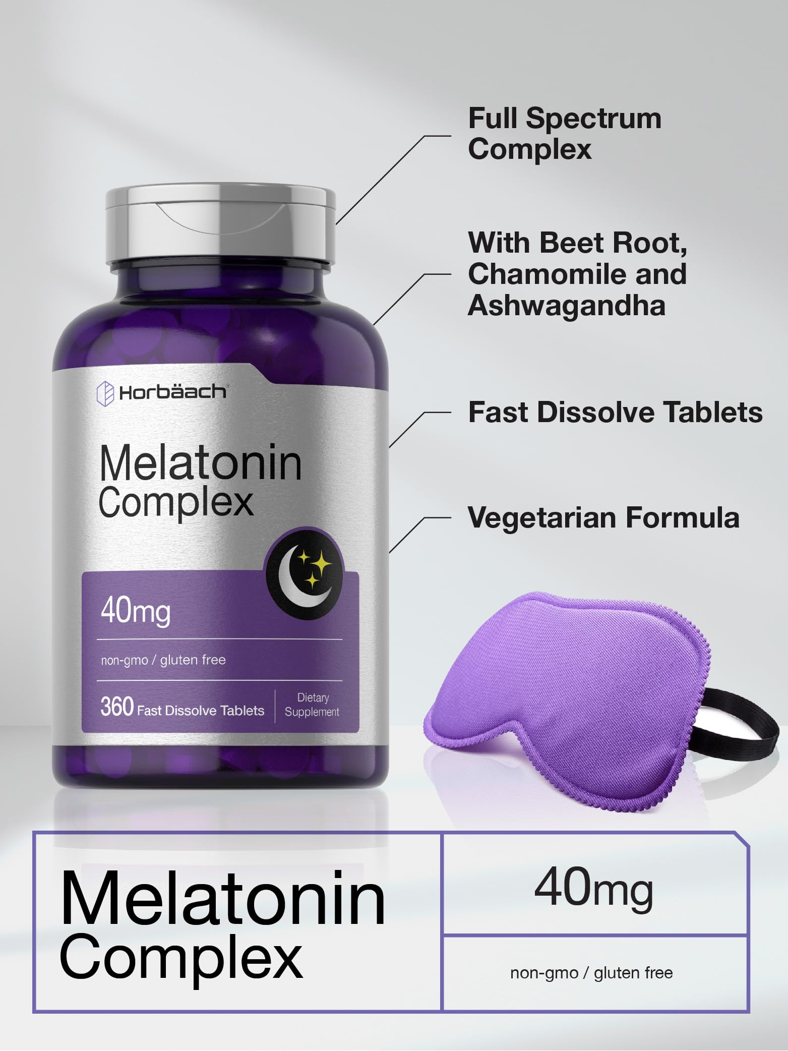 Horbaach Melatonin 40mg Complex packaging label