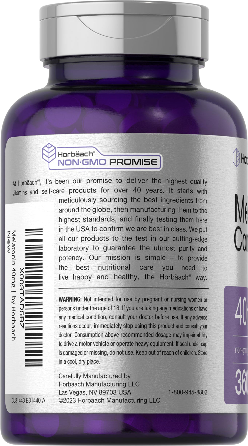 Close-up of 40mg Melatonin Complex fast-dissolve tablets with chamomile and ashwagandha