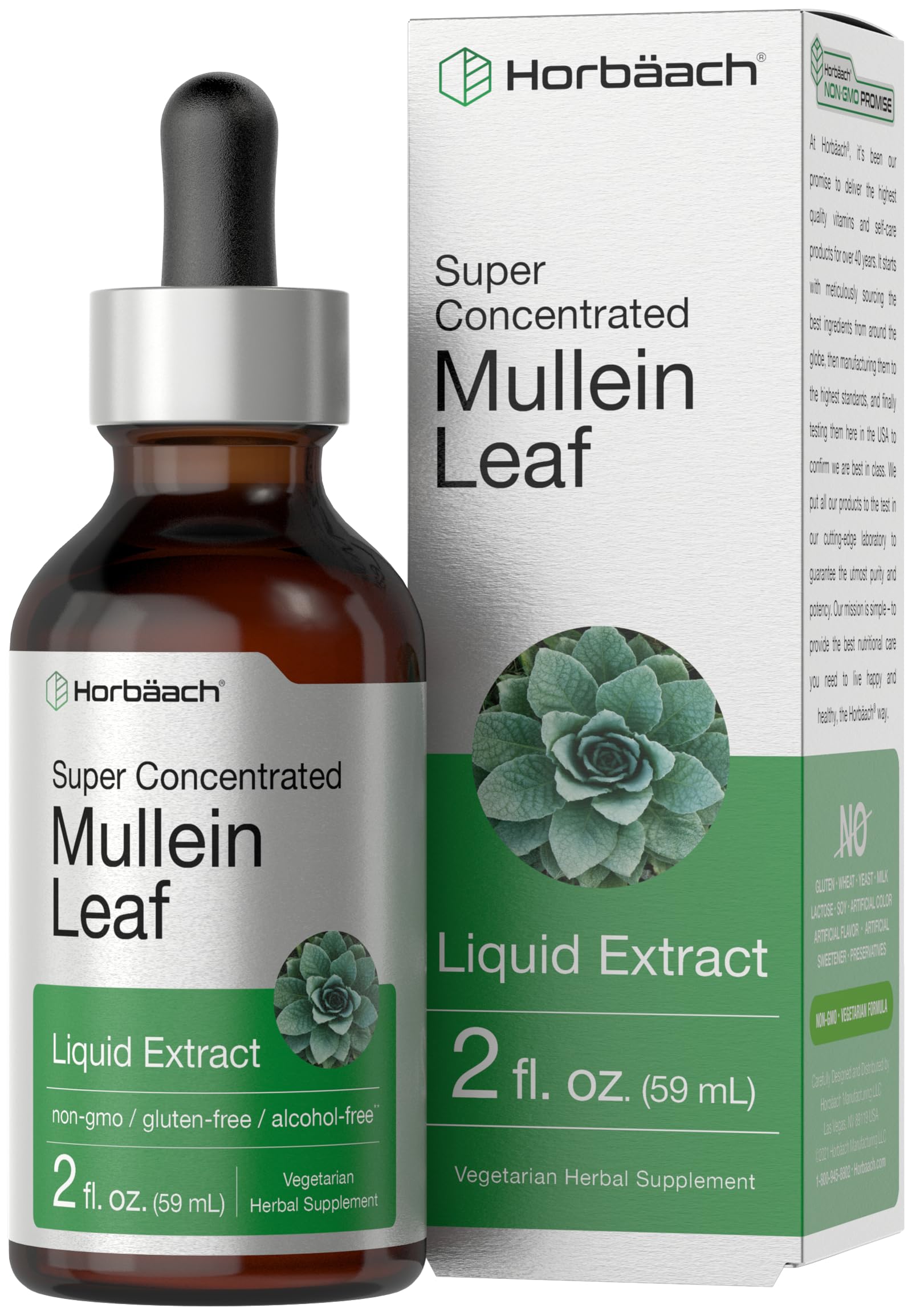 2 oz Horbaach Mullein Leaf Extract Drops bottle on white background