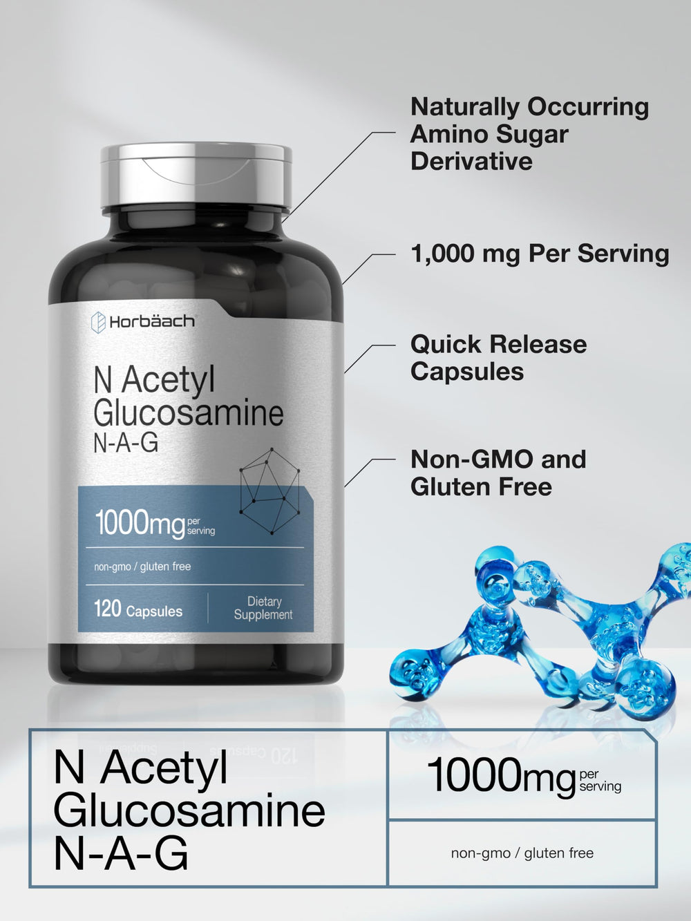 Horbaach N-Acetyl Glucosamine 1000 mg bottle with label detail