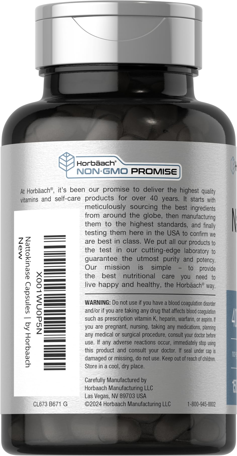 Front label of Horbaach Nattokinase 4000 FU bottle