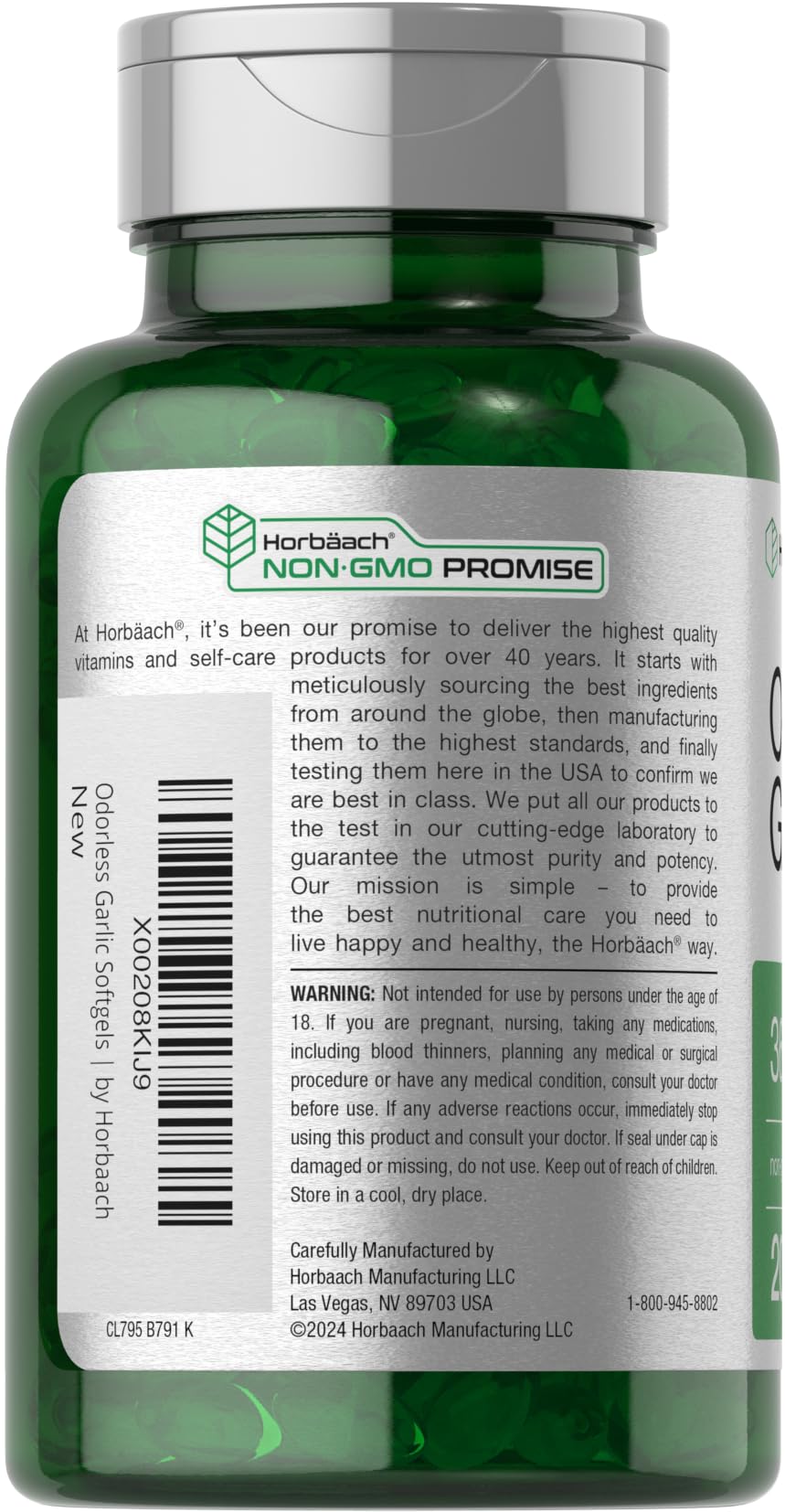 Horbäach Odorless Garlic Softgels bottle with visible label