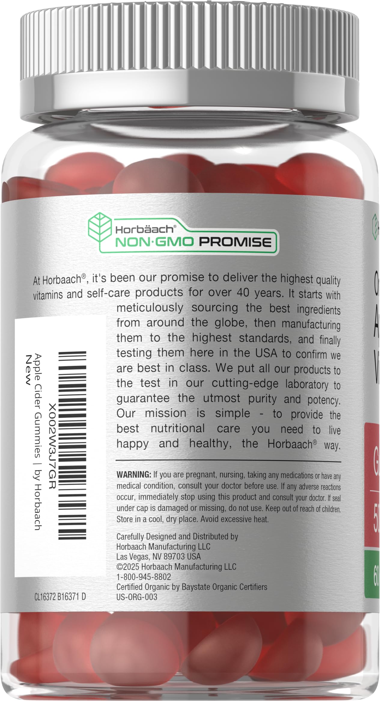 Horbaach Organic ACV Gummies packshot showing 60-count bottle.