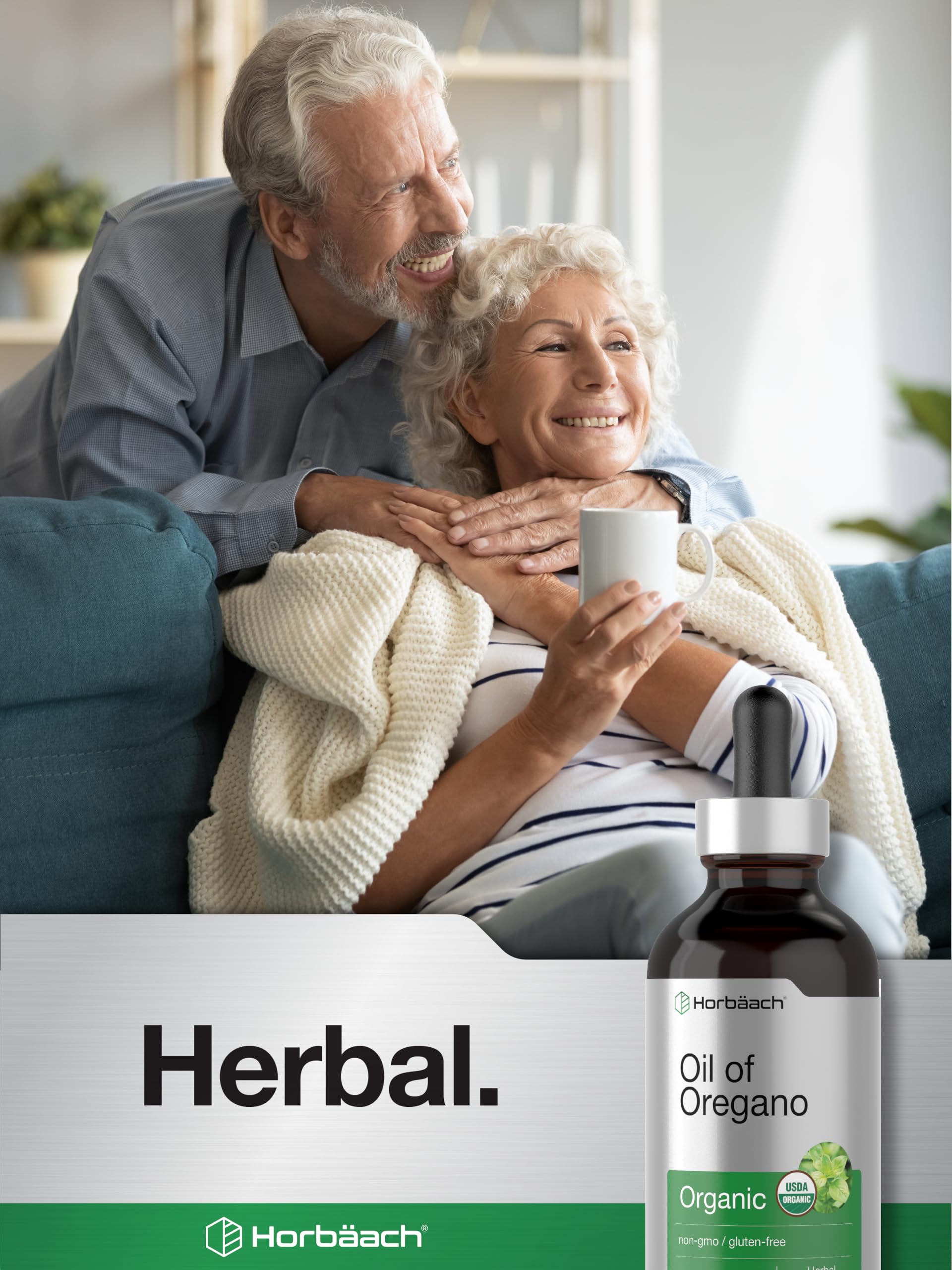 Vegan, gluten-free Horbäach Organic Oil of Oregano Drops label