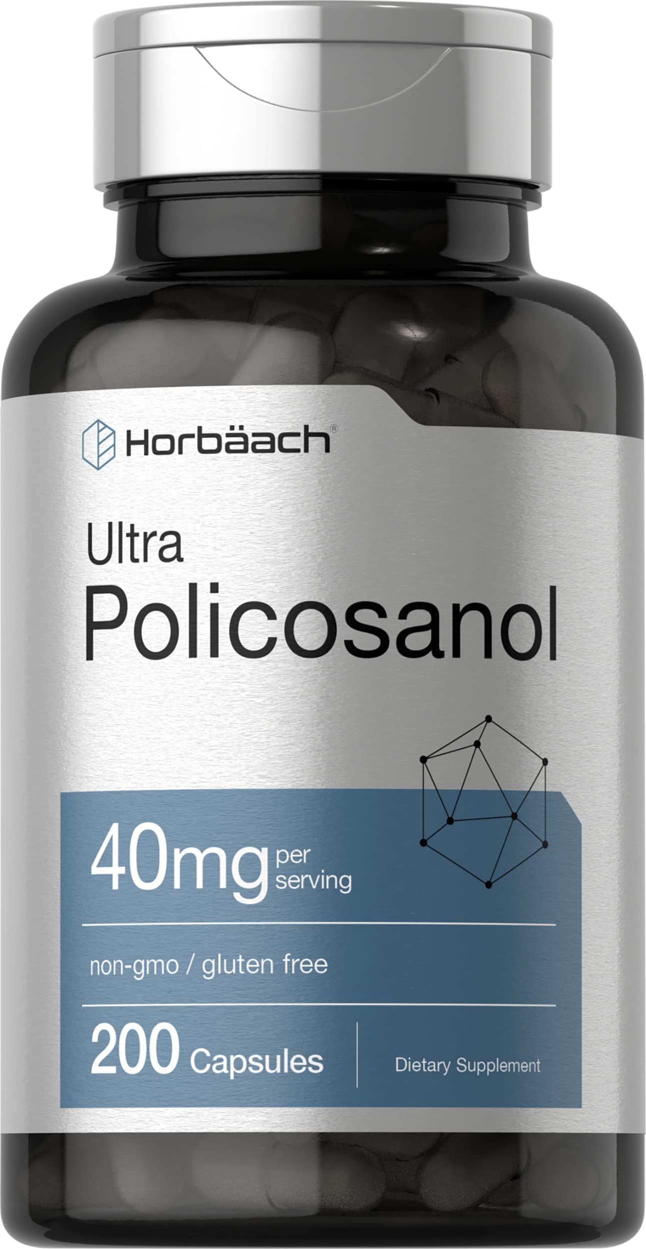 Horbäach Policosanol 40mg bottle with 200 capsules