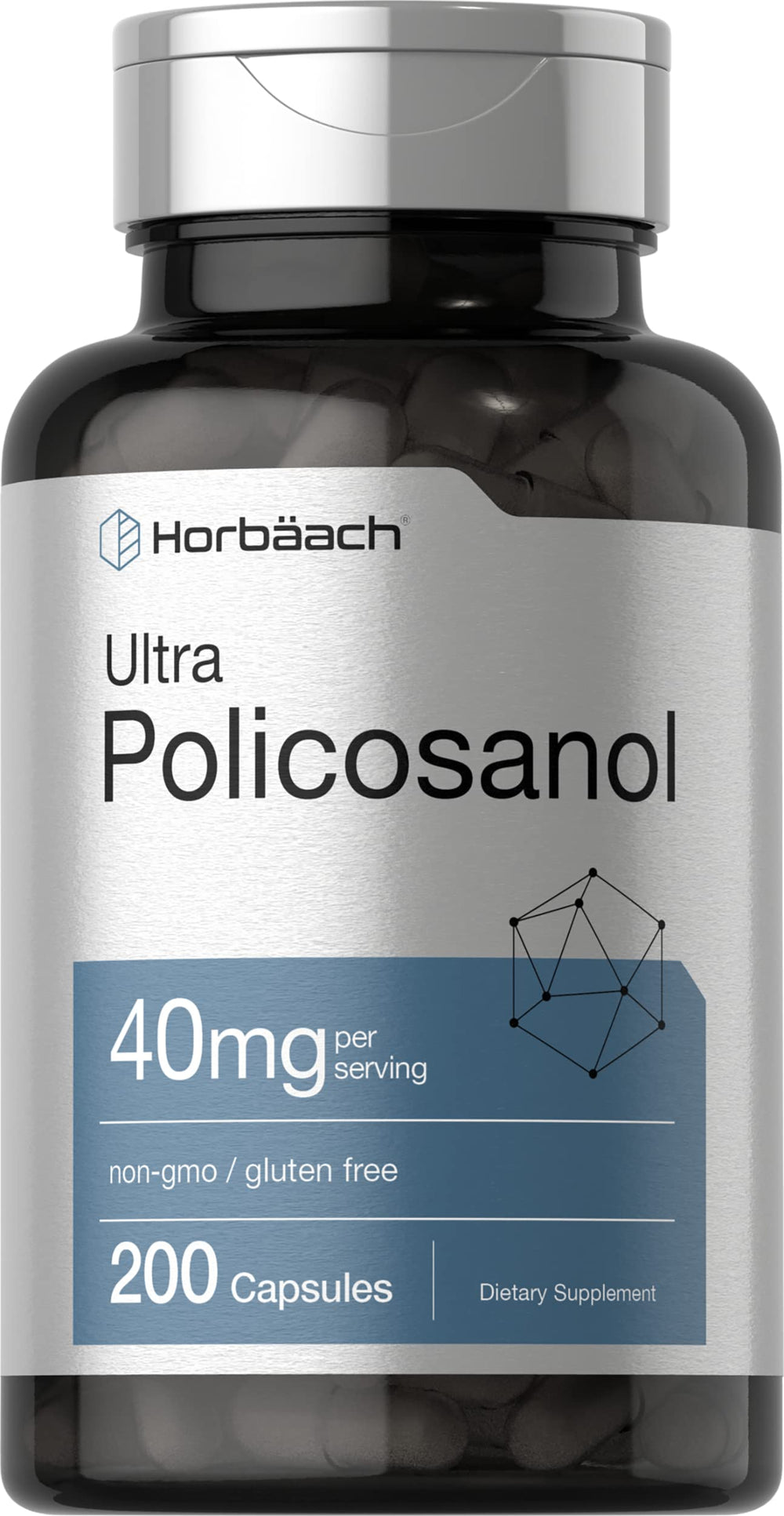 Horbäach Policosanol 40mg bottle with 200 capsules