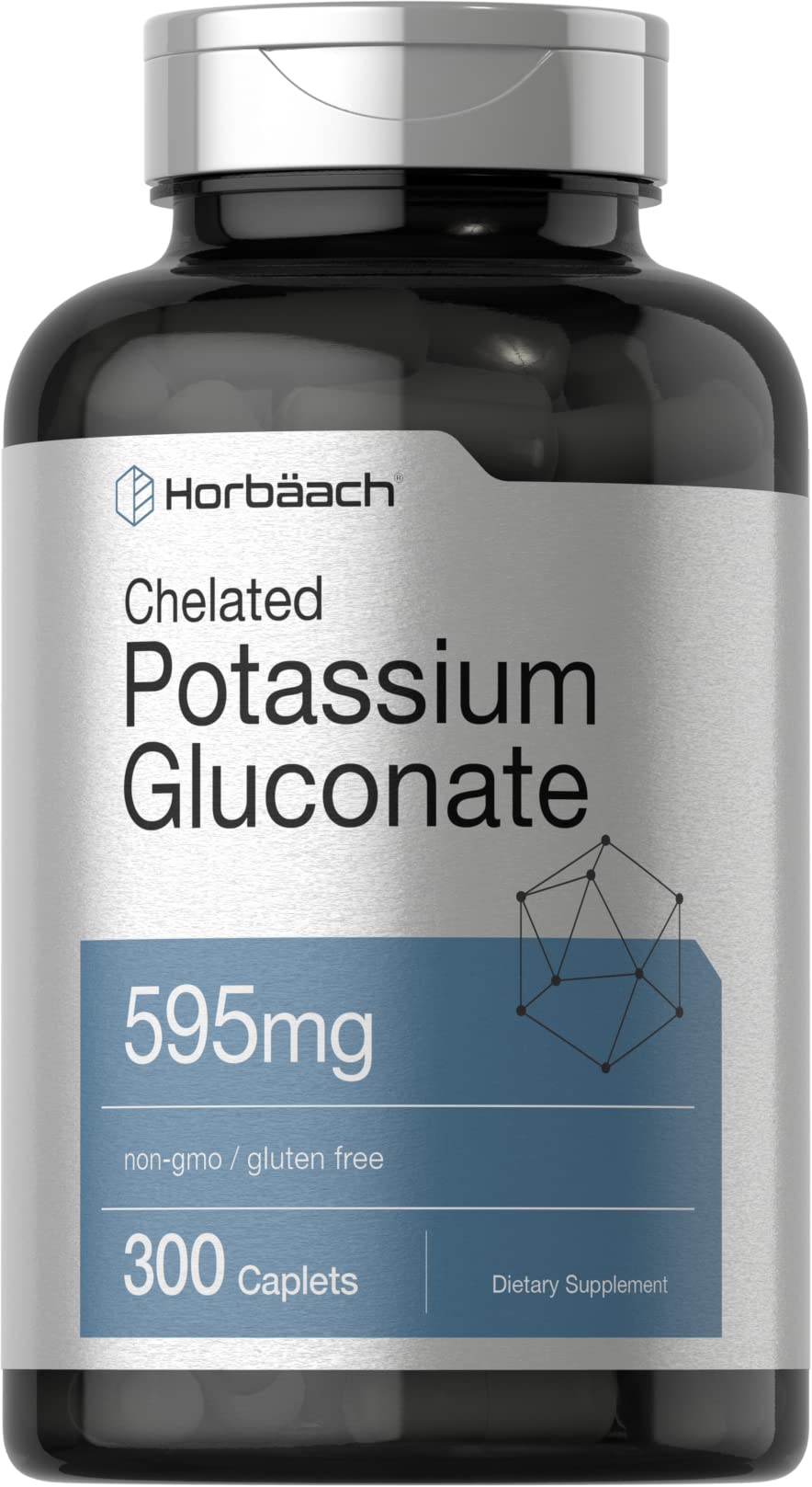 Horbäach Chelated Potassium Gluconate 595 mg caplets bottle - 300 count