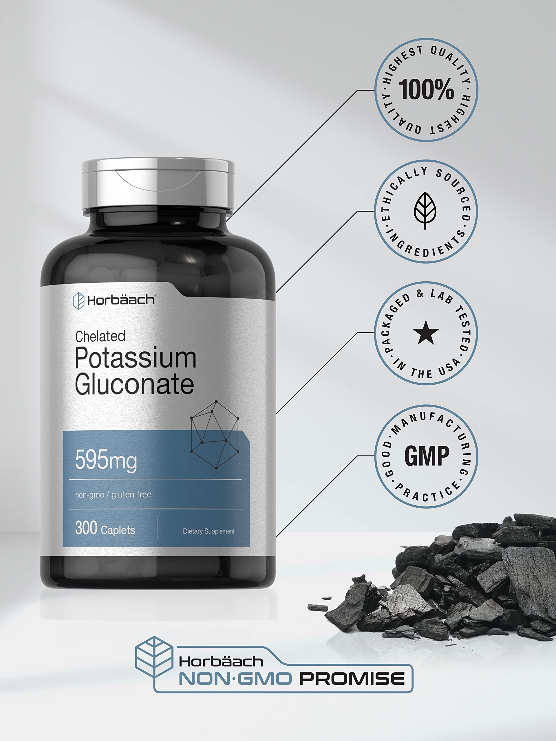 Gluten-free, non-GMO, vegetarian potassium supplement packaging