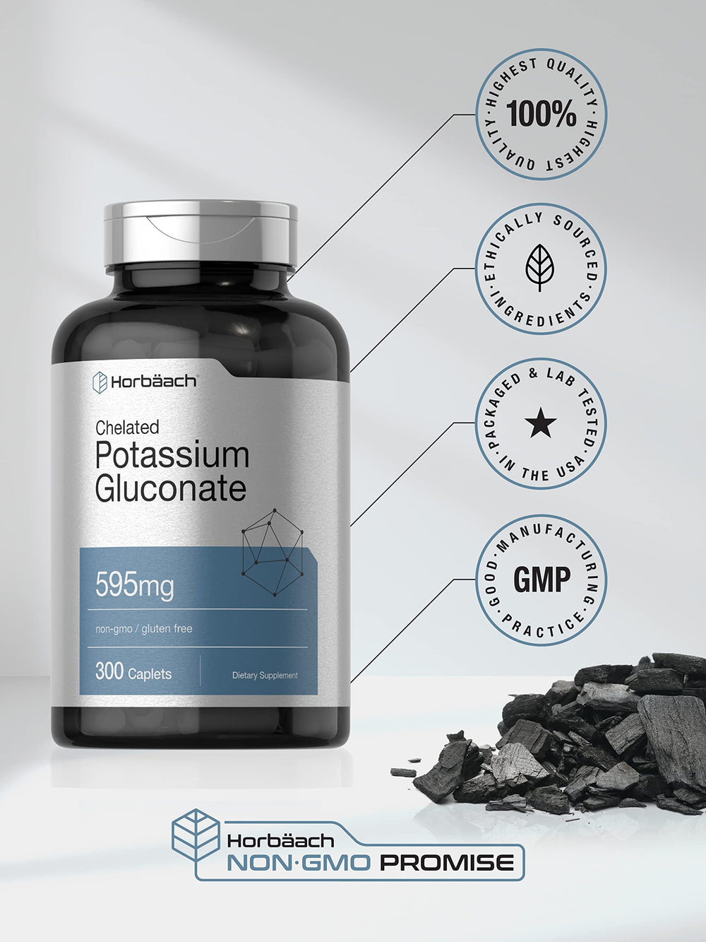 Gluten-free, non-GMO, vegetarian potassium supplement packaging