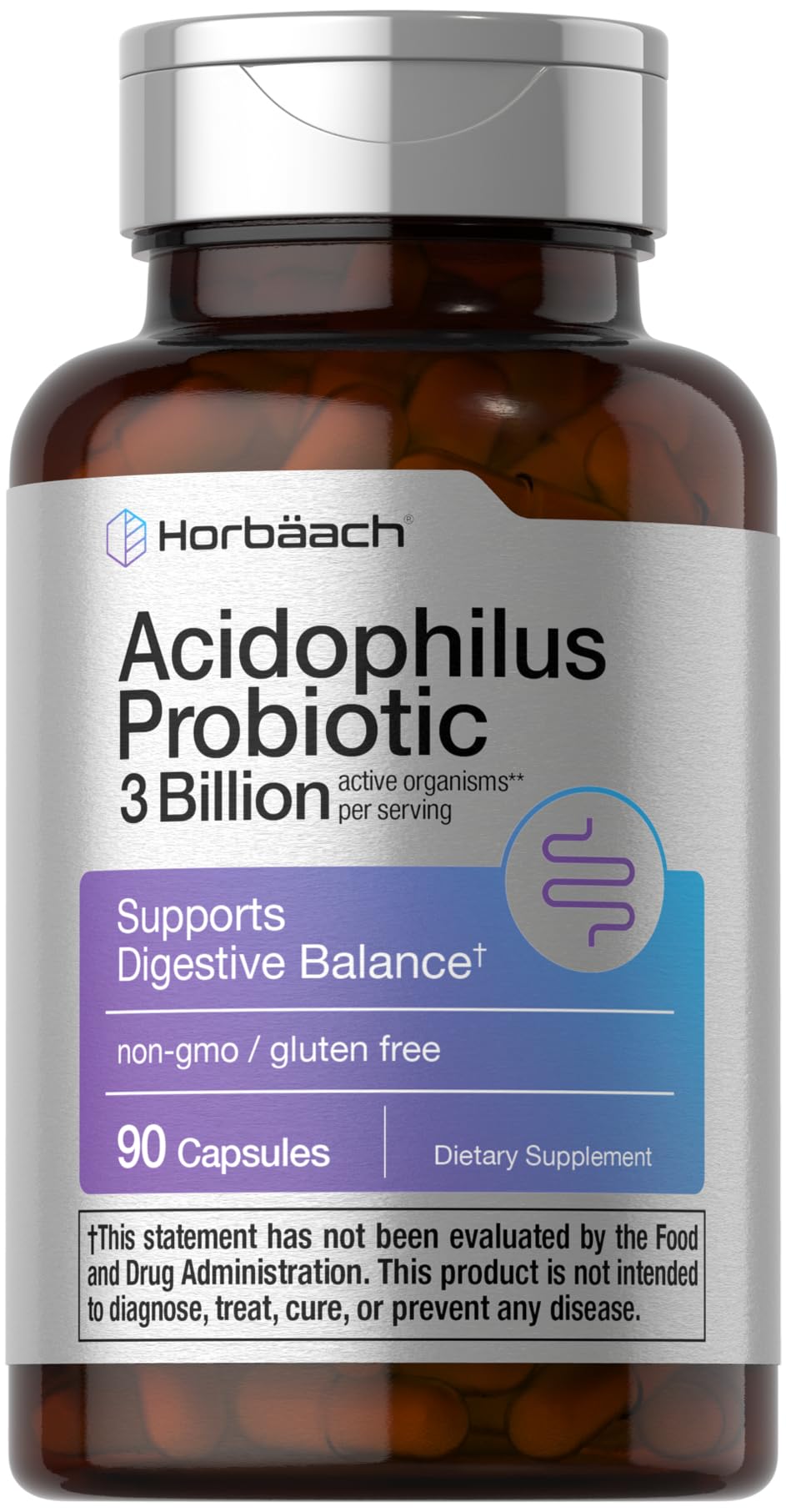 Horbäach Probiotic bottle for women's and men's digestive health, 3B CFU per serving