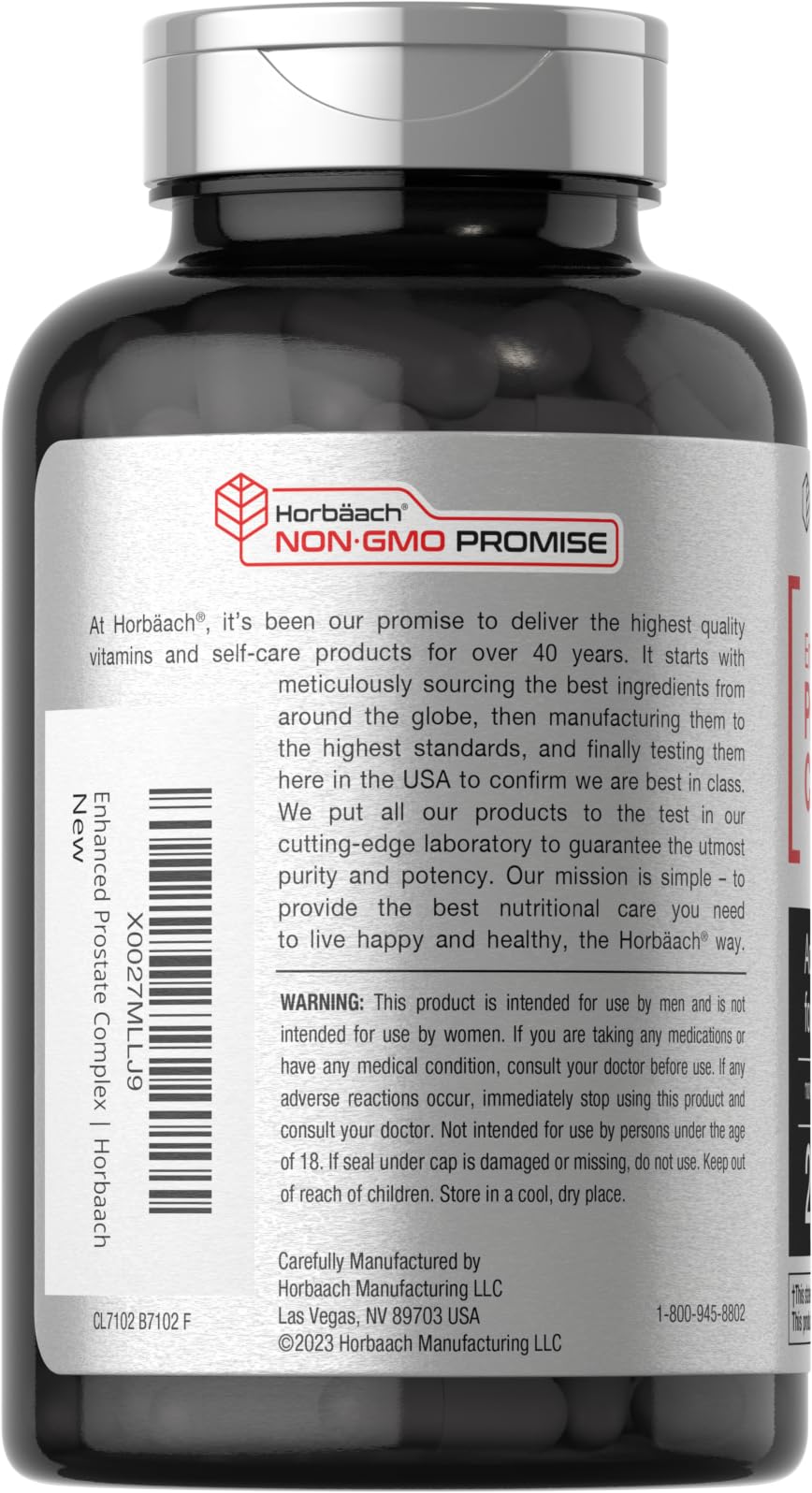 Horbaach Prostate Supplement bottle with capsules spilled out