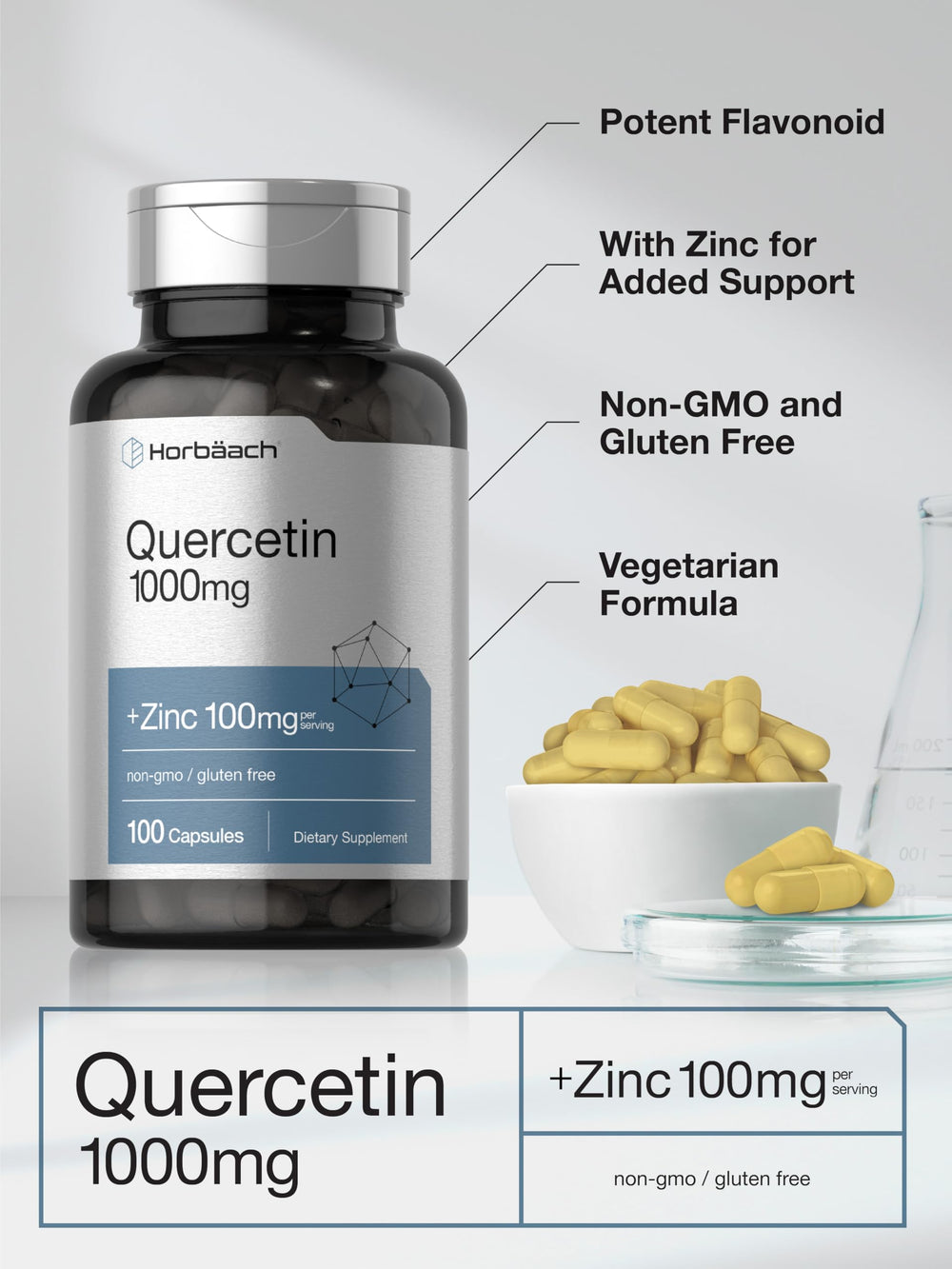 Ingredients list for Horbaach Quercetin 1000mg with zinc