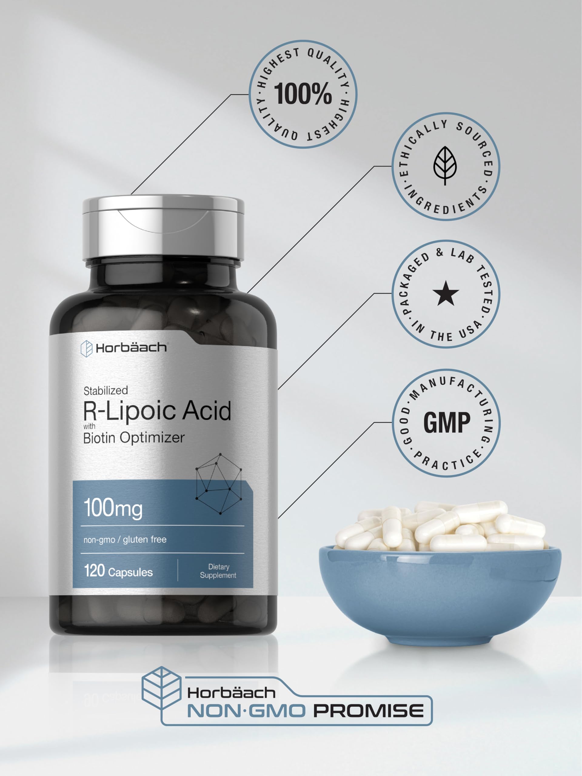 No artificial flavors, colors or preservatives in Horbaach Lipoic Acid
