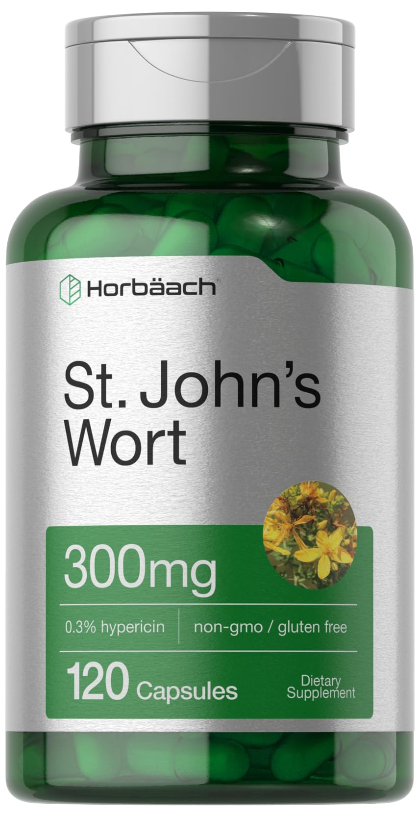Horbäach St John's Wort Capsules 300mg bottle label - image 1