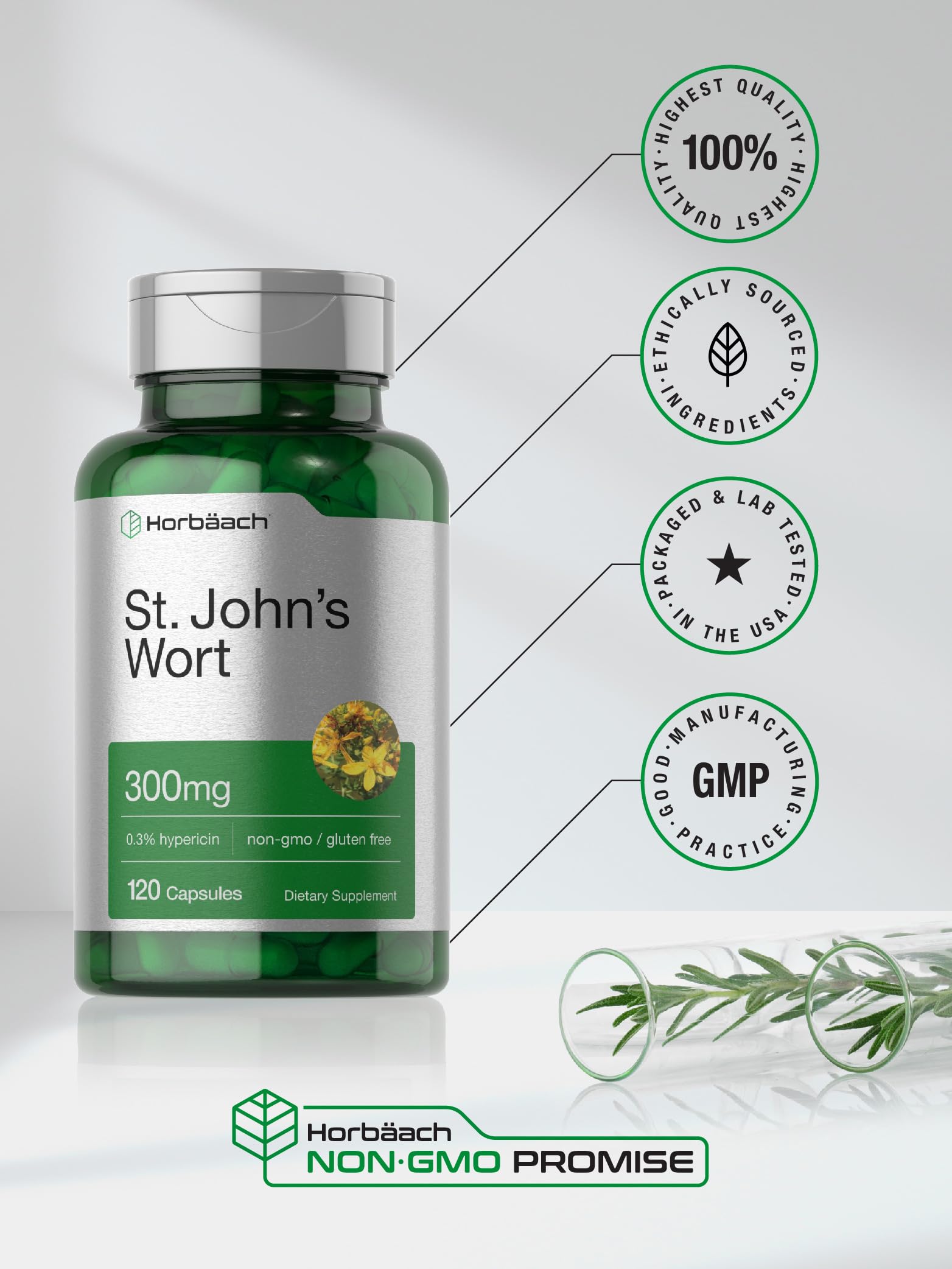 Horbäach St John's Wort 300mg bottle with cap - image 6
