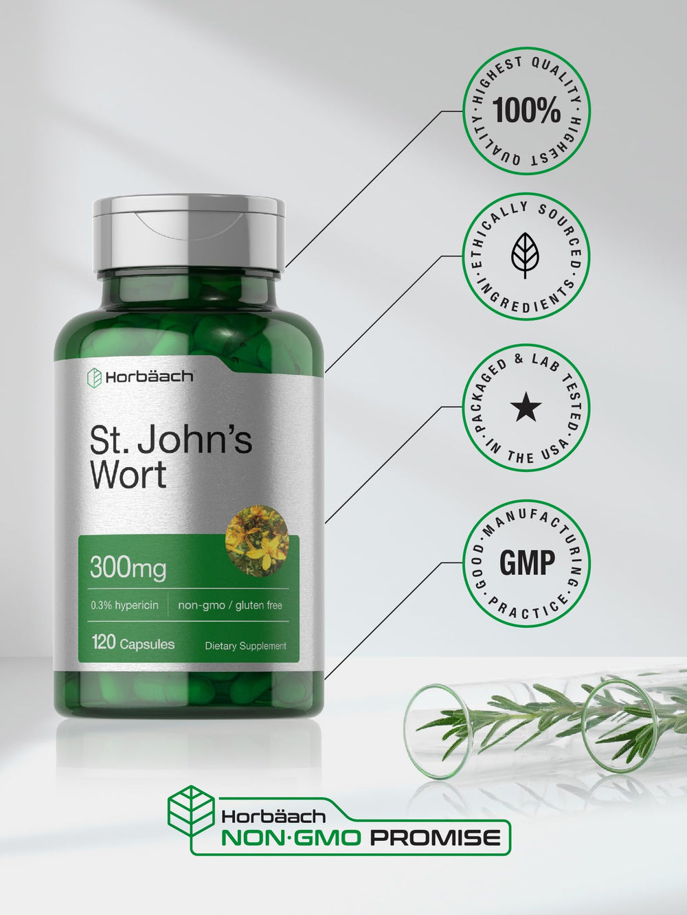 Horbäach St John's Wort 300mg bottle with cap - image 6