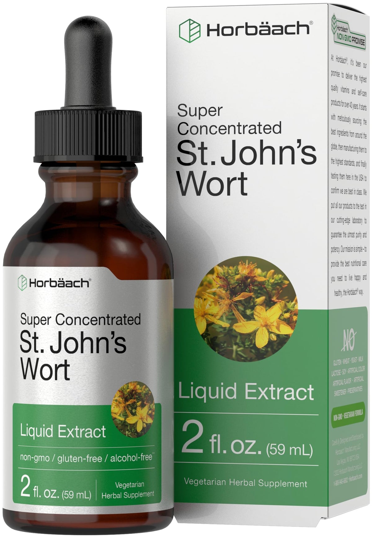 Horbäach St Johns Wort Tincture bottle with packaging - 2 fl oz