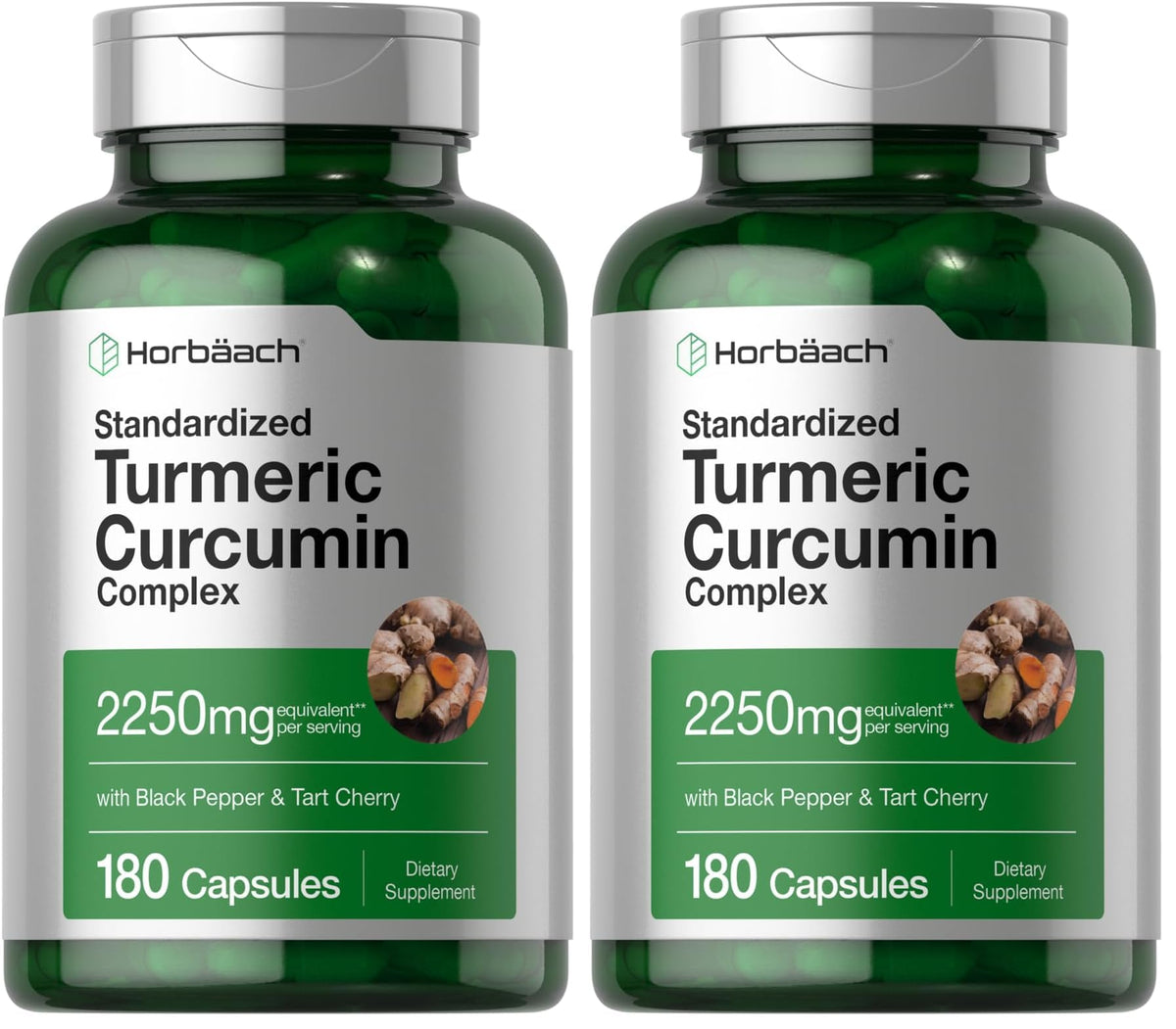 Horbäach Turmeric Curcumin 2250mg 180 capsules 2-pack front view