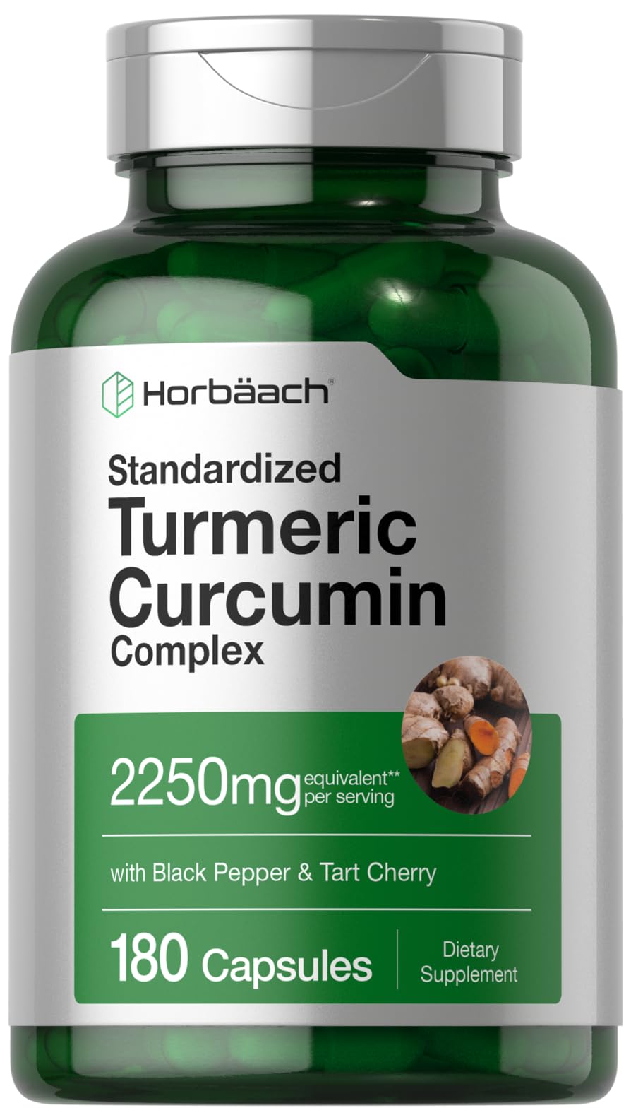 Horbäach Turmeric Curcumin Supplement bottle label
