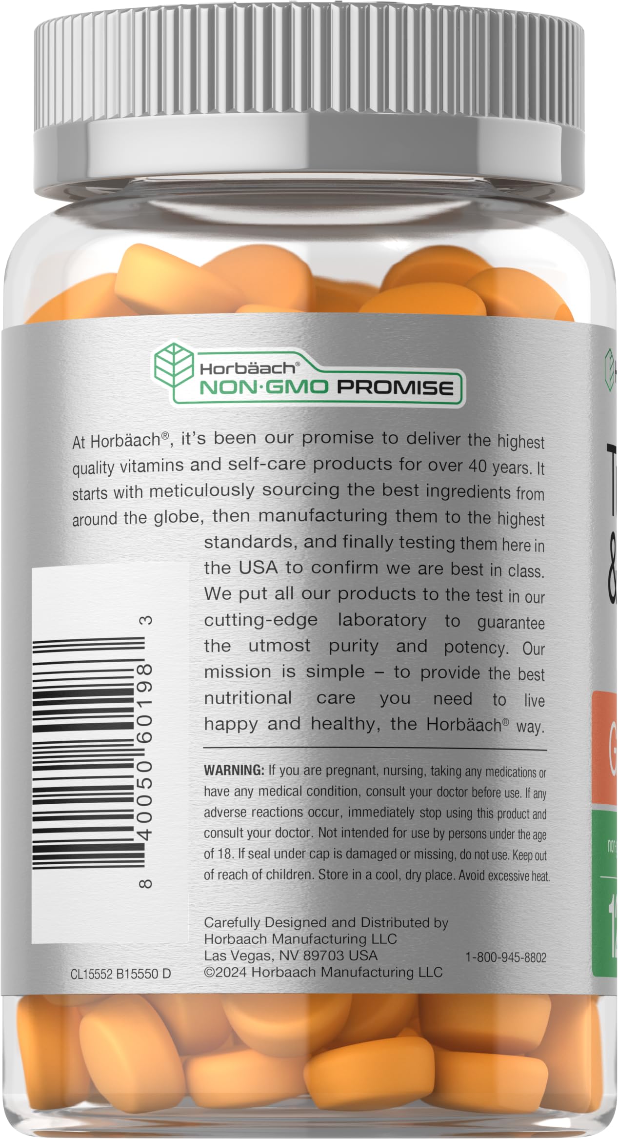 Gummies and turmeric-ginger blend label close-up