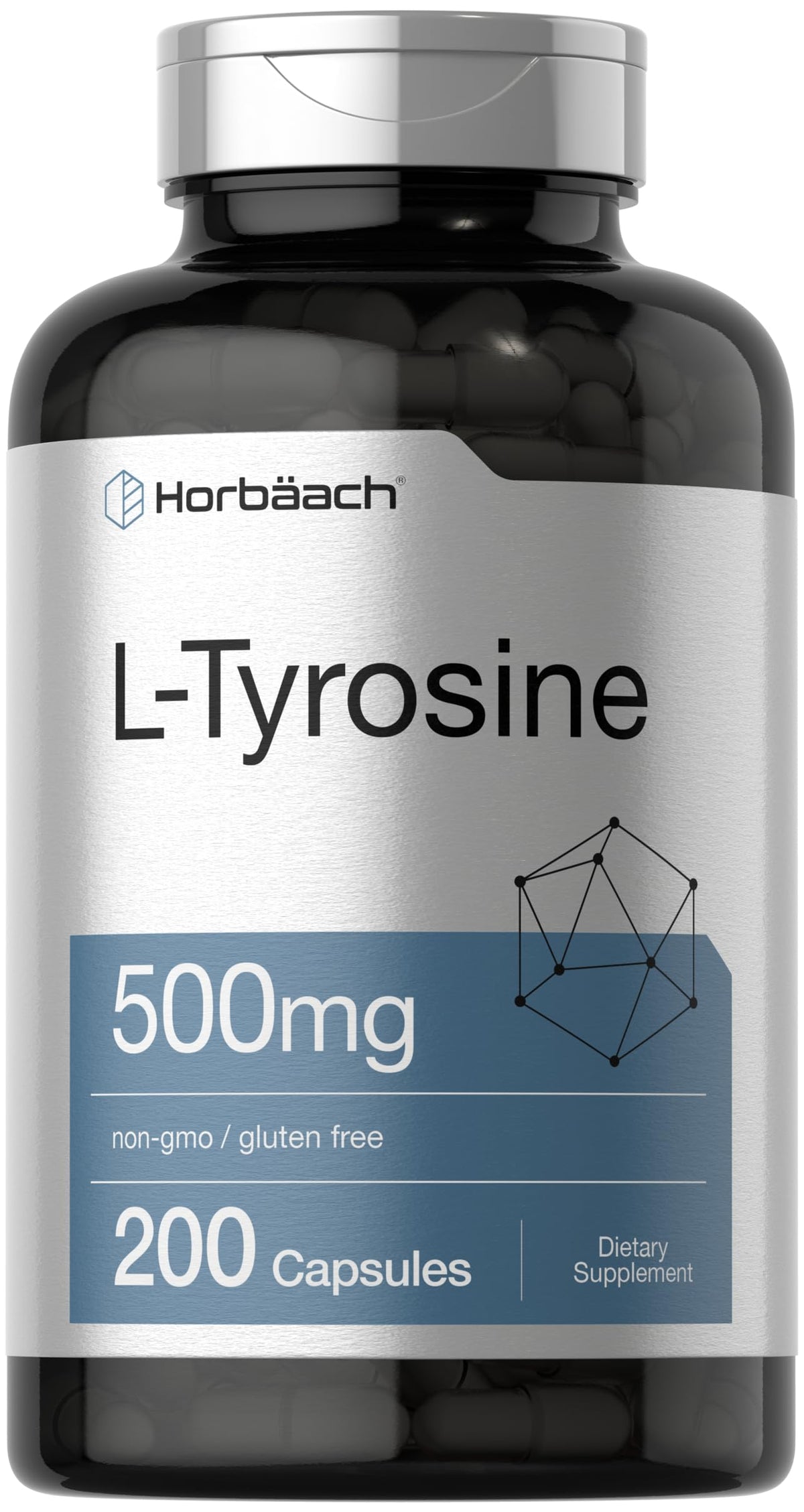 Horbäach L-Tyrosine 500mg bottle and capsules