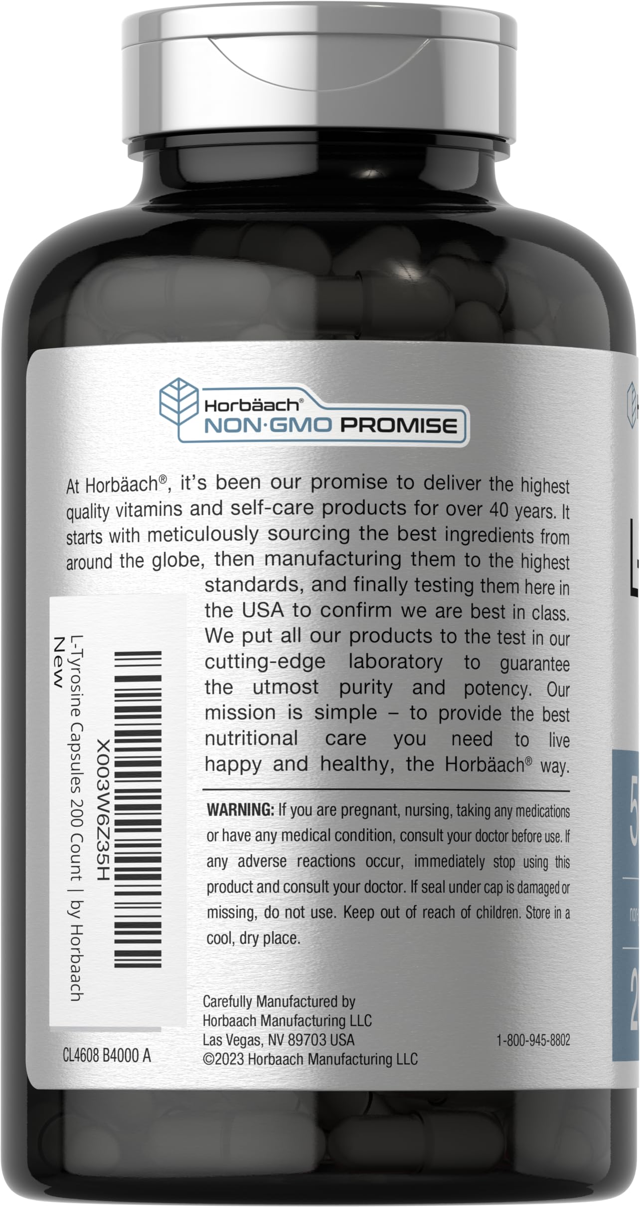 Horbäach Tyrosine 500mg 200-capsule bottle