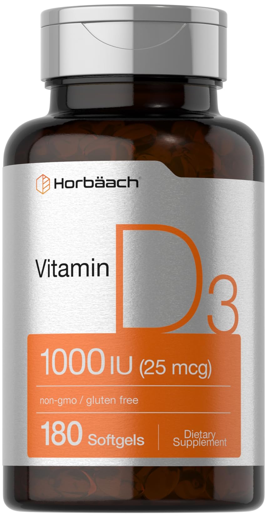 Horbäach Vitamin D3 1000IU softgels bottle – 180 count