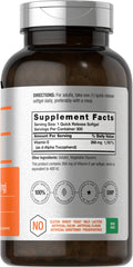 Close-up of Horbaach Vitamin E softgels bottle