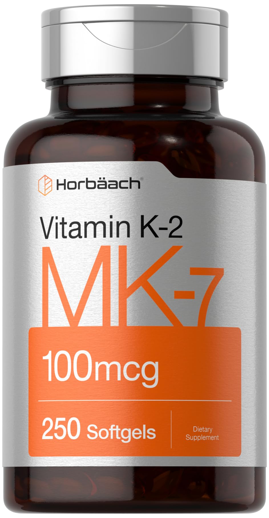 Horbäach Vitamin K2 MK7 100mcg bottle with 250 softgels