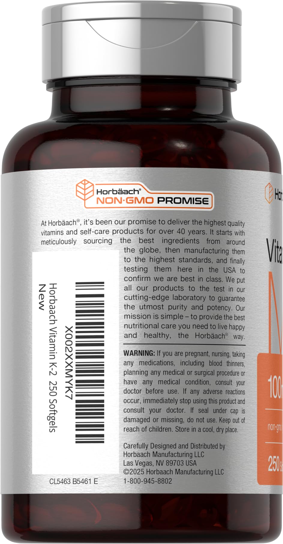 Horbäach Vitamin K2 MK7 bottle label detail