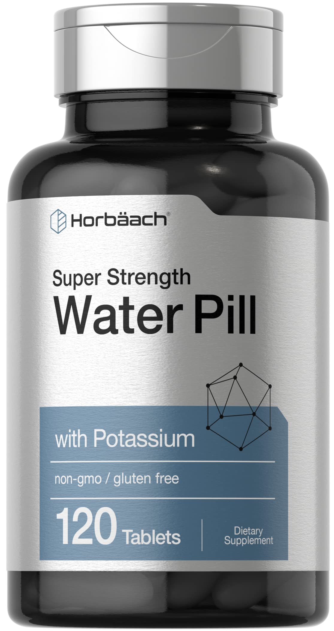 Horbäach Water Pills bottle label showing 120 tablets