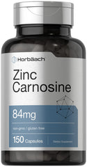 Bottle of Horbaach Zinc Carnosine Supplement 84 mg per capsule