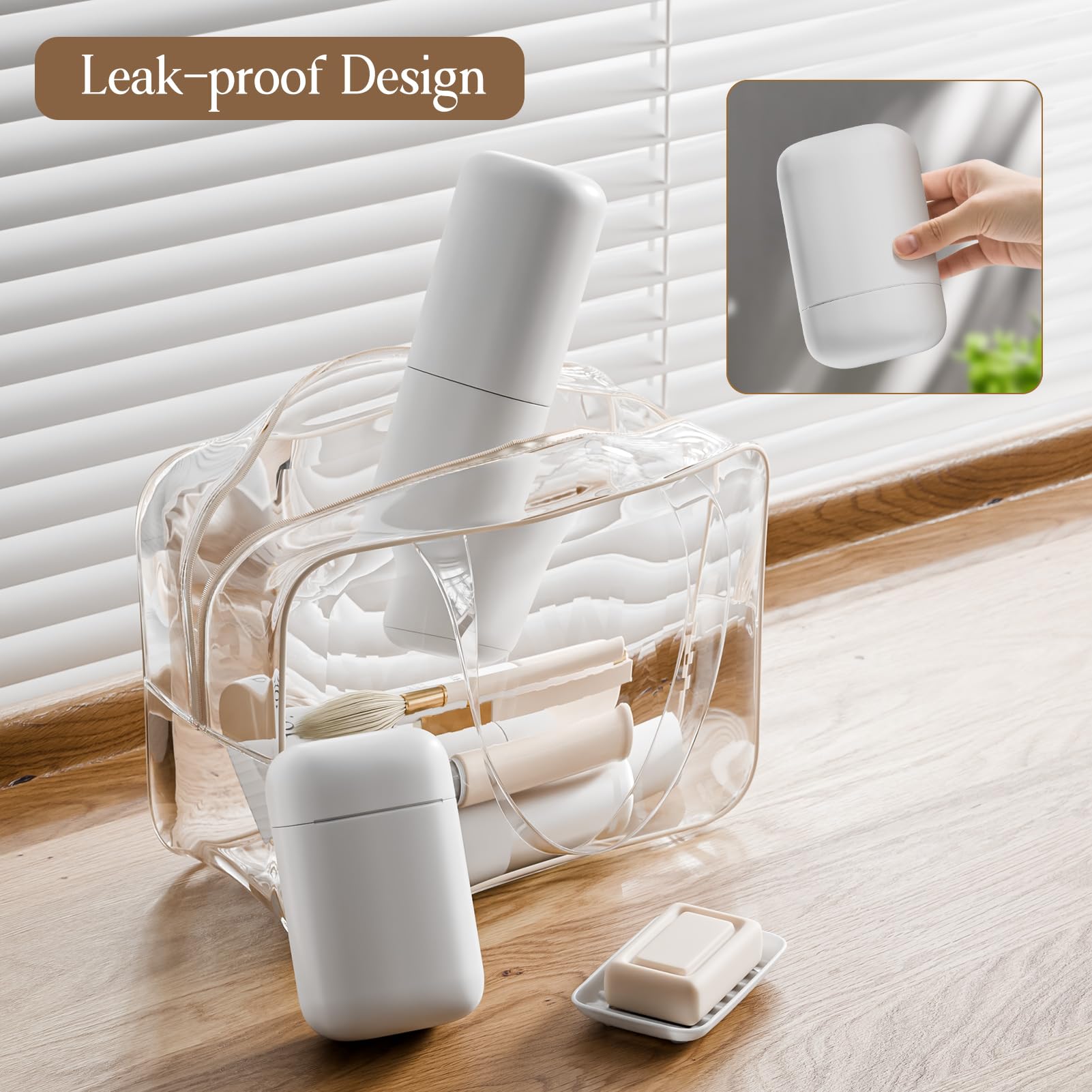 Leak-proof double seal for soap and toothbrush containers