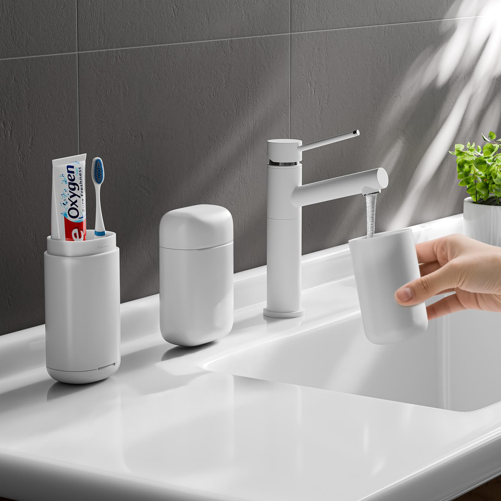 Soap case and toothbrush case with rinsing cup lid