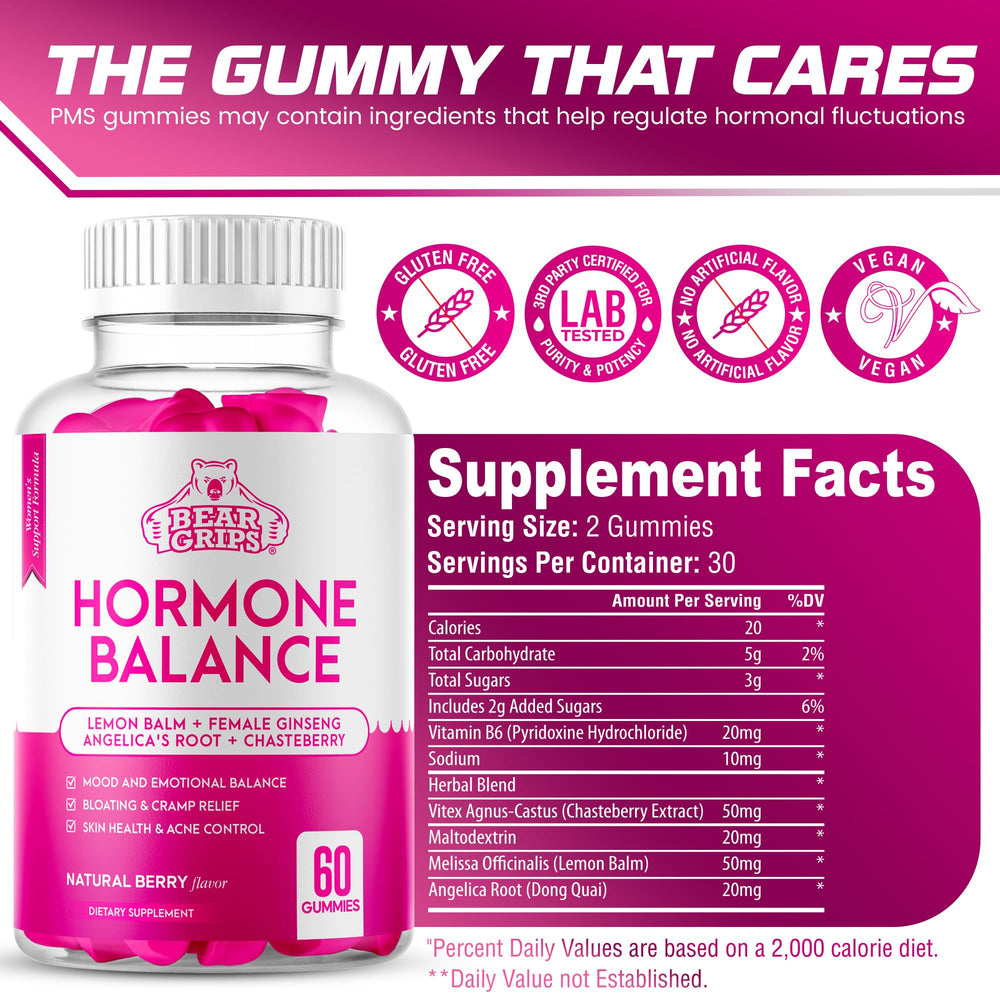 Close-up of Berry-Flavored Hormone Balance Gummies