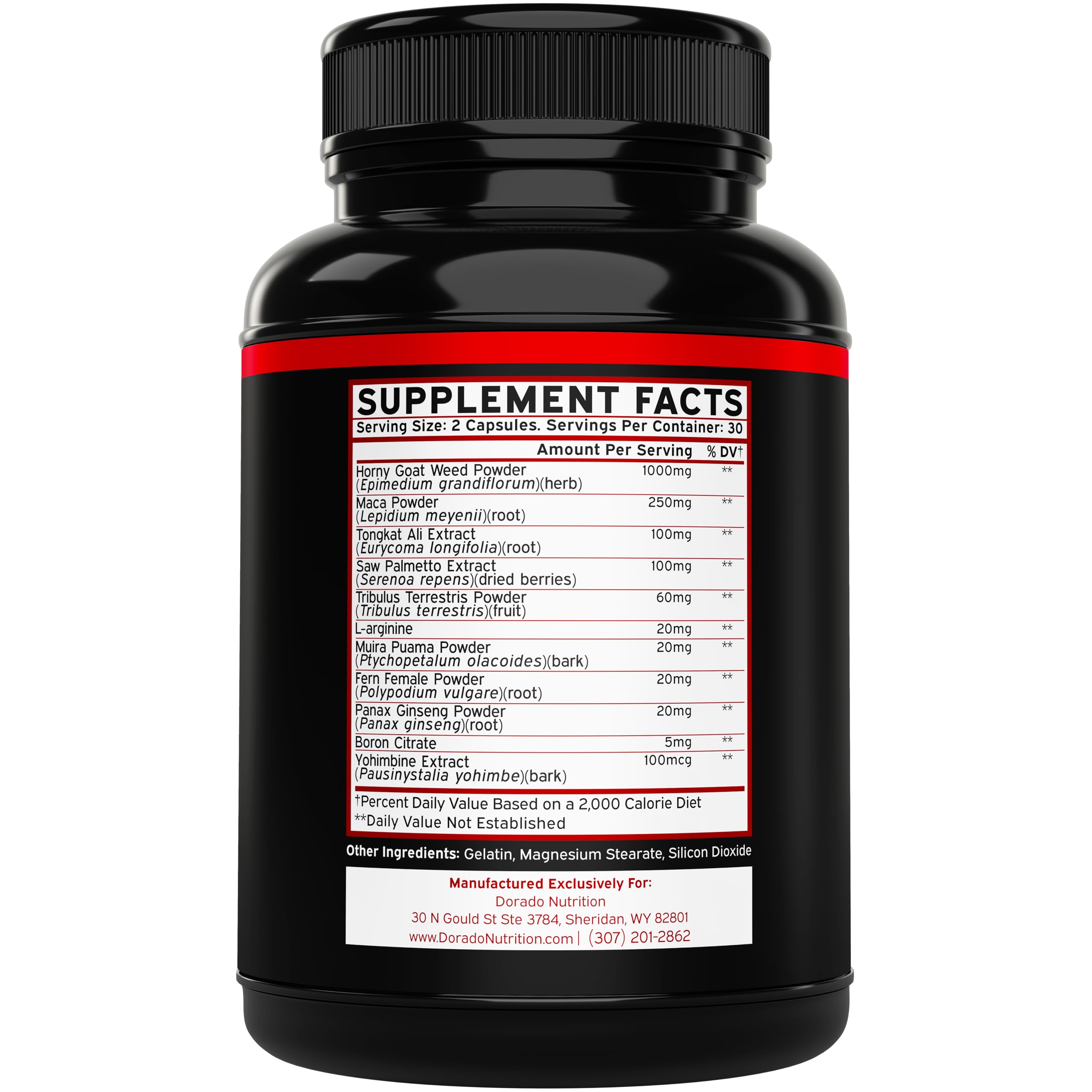 Ingredients collage: Maca, Ginseng, L-Arginine, Tribulus, Icariin