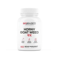 Horny Goat Weed supplement bottle with 9-ingredient formula