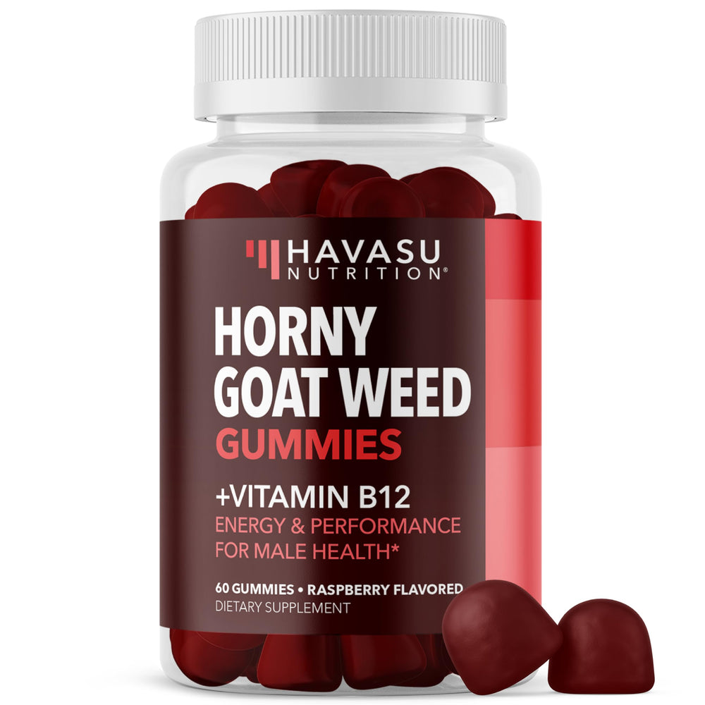 Raspberry-flavored Horny Goat Weed Gummies with Vitamin B12 - 60 count bottle