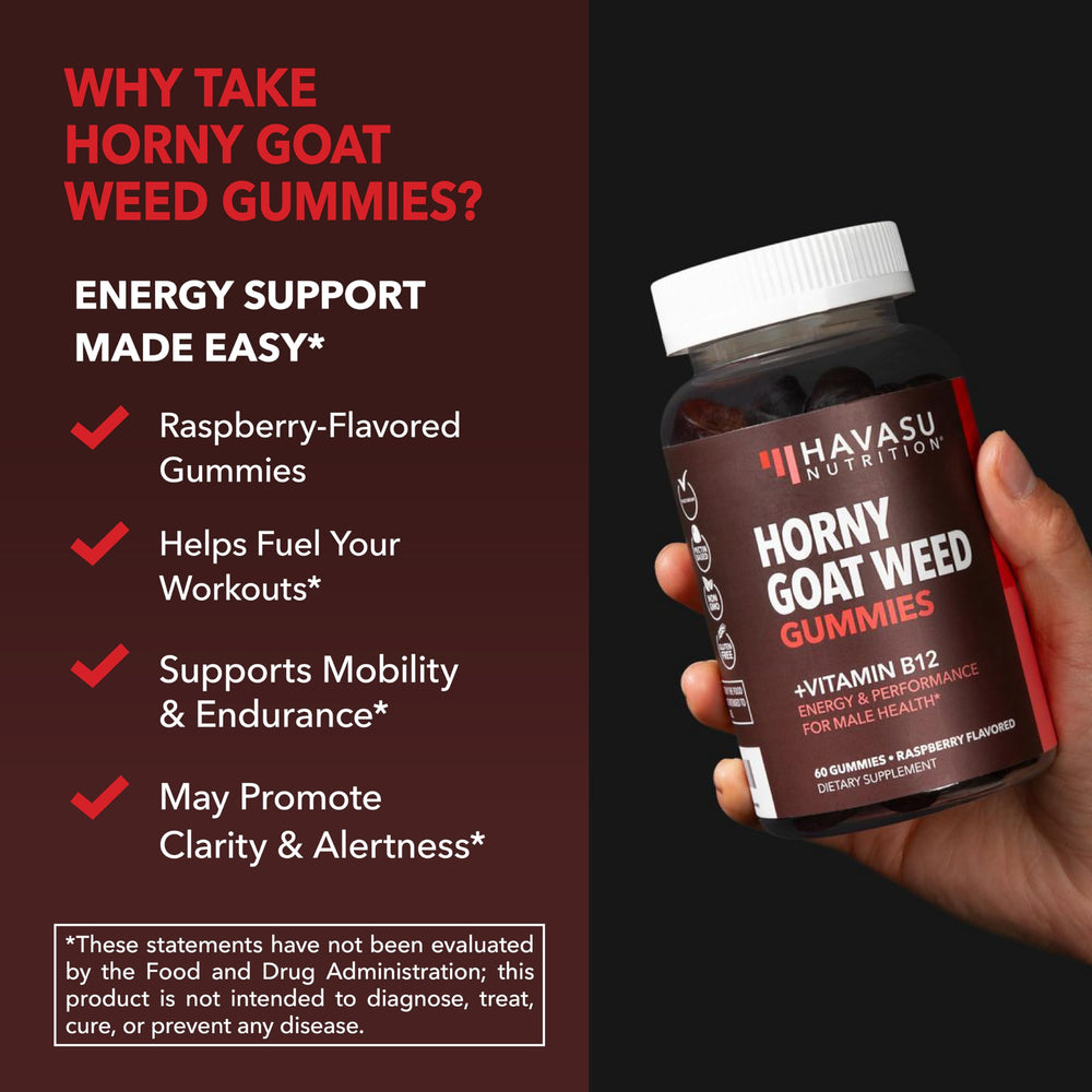 60-count bottle of Horny Goat Weed Gummies on white background