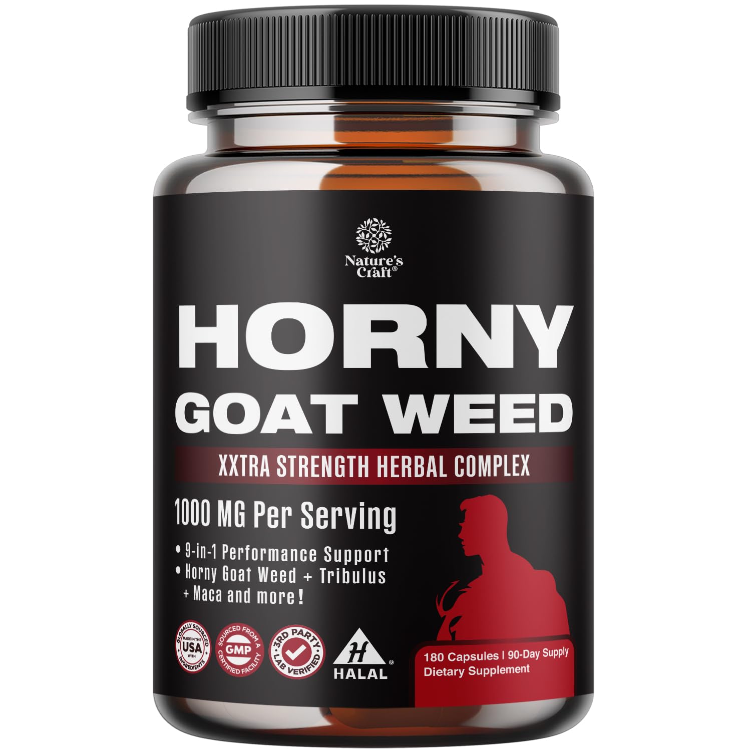 Horny Goat Weed for Men bottle with 180 capsules