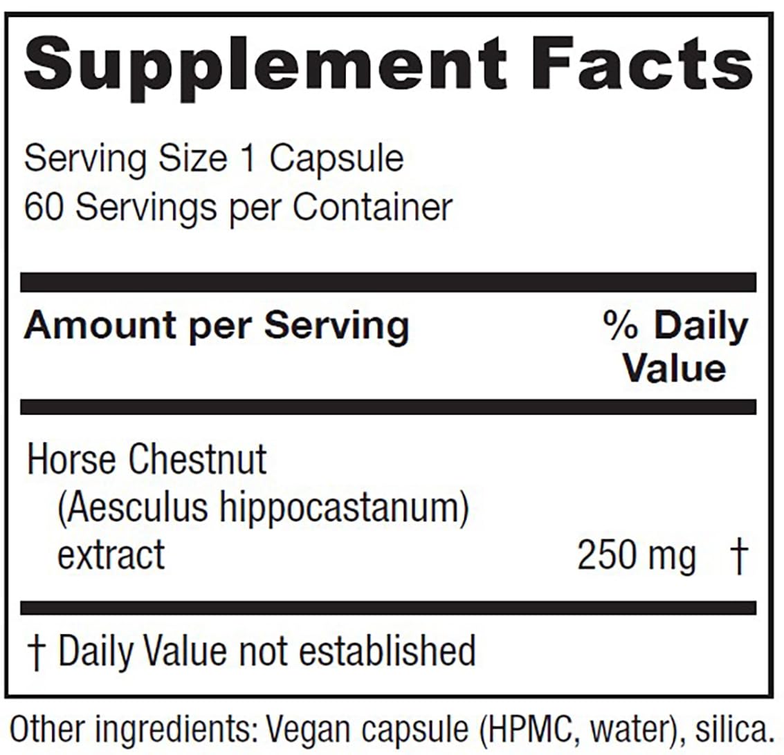 Close-up of horse chestnut seed extract label showing 20% aescin
