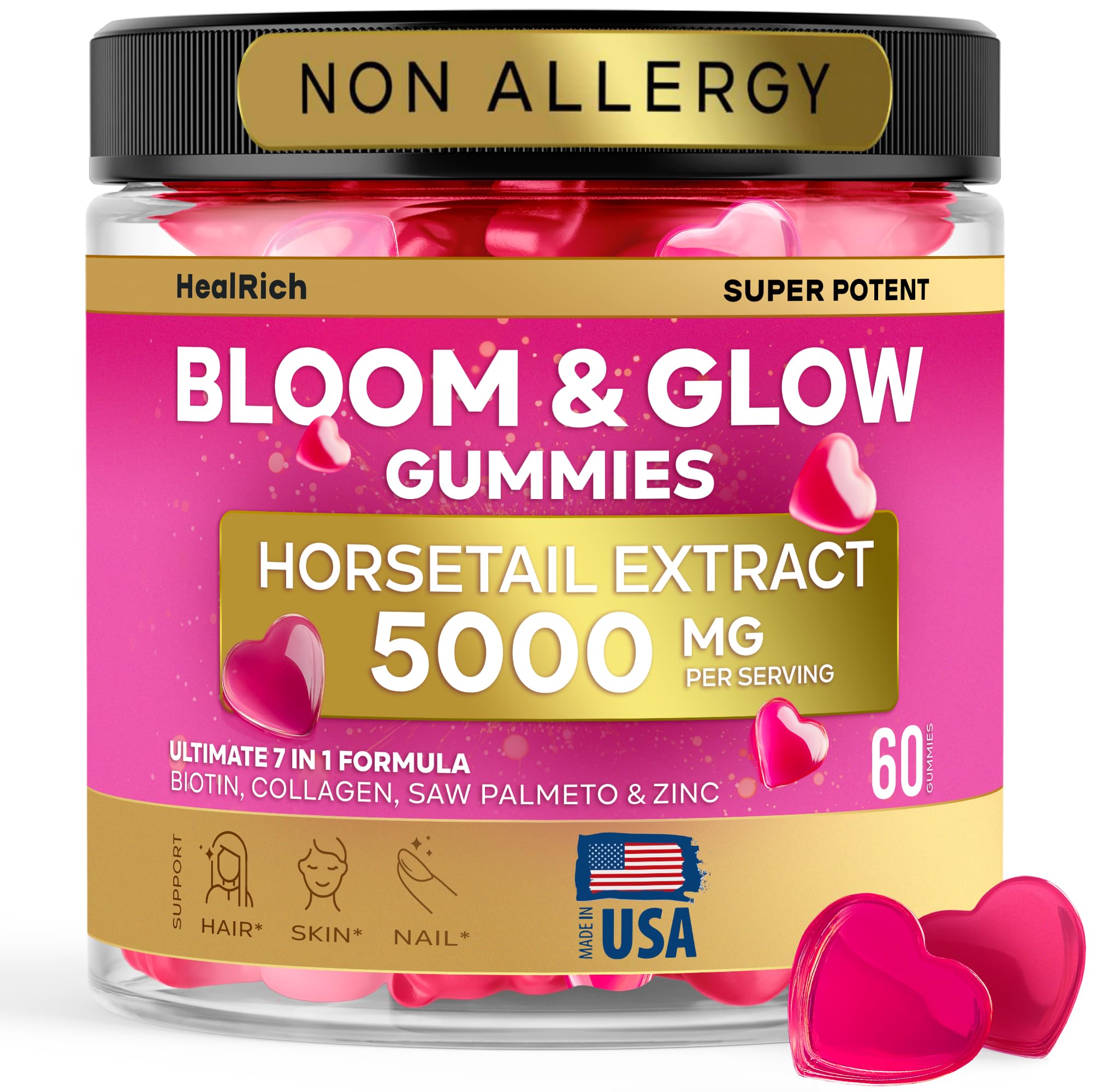 Horsetail Biotin Collagen Beauty Gummies bottle front with 7-in-1 formula