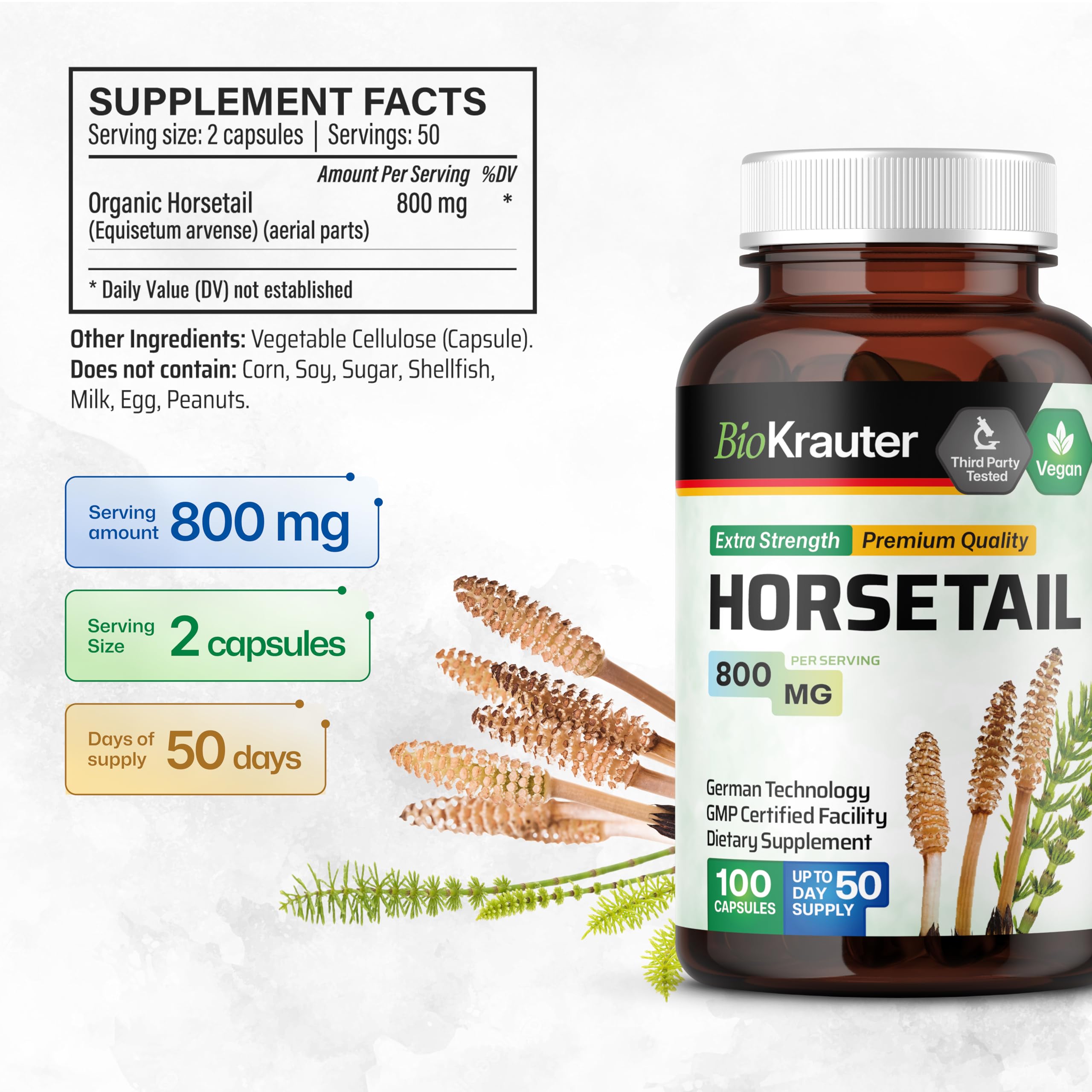 Vegan horsetail capsules made in the USA